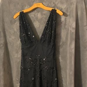 Cache’ Black prom/formal! Size 8. Plunging v neck, embossed, vintage! Immaculate